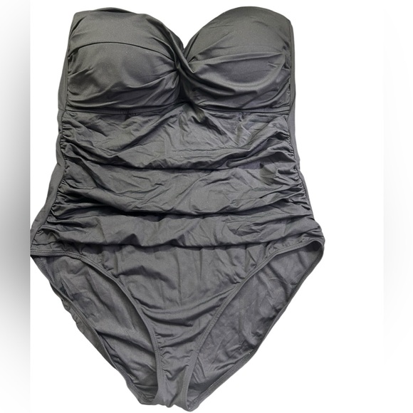 ANNE COLE womens black twist front plus size 16 bandeau one piece swimsuit NWT - Picture 2 of 7